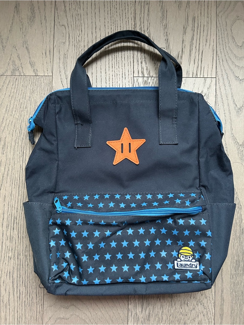Preowned Navy Blue Laundry Backpack Star Design Pattern Zipper Great Condition